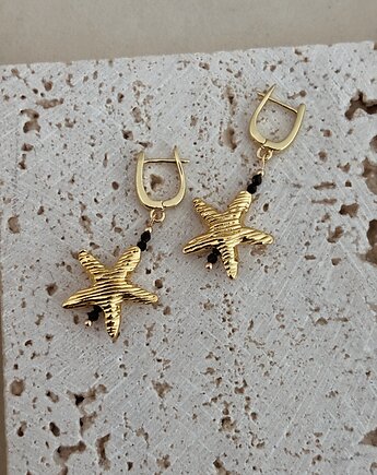 Kolczyki pozłacane Gwiazdy i Onyks, Chmolowska Jewellery
