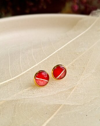 Kolczyki sztyfty czerwone z kreską, Slow Jewelry
