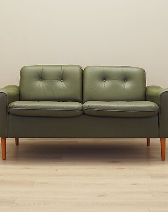 Sofa skórzana zielona, duński design, lata 70, produkcja: Dania, Przetwory design