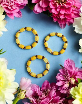 Żółty pierścionek :: summer : masa perłowa i hematyt, kaktusia