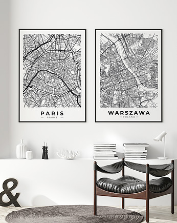 Mapy miast Warszawa i Paryż - zestaw plakatów, OKAZJE - Prezenty pod Choinkę