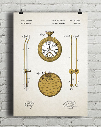 Zegarek - patent - plakat vintage, OSOBY - Prezent dla emeryta