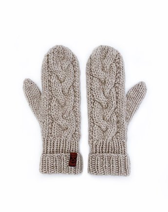 Beżowe rękawiczki wełniane z jednym palcem w warkocze, Holy Alpaca Knit