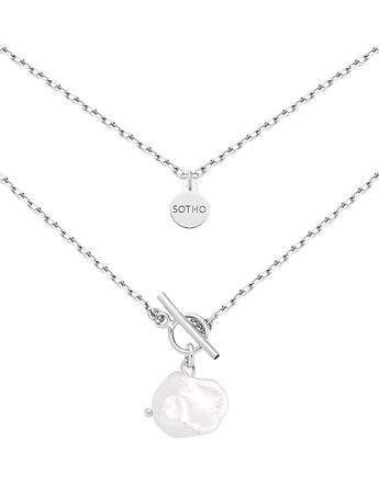 Srebrny masywny naszyjnik z naturalną nieregularną perłą, SOTHO