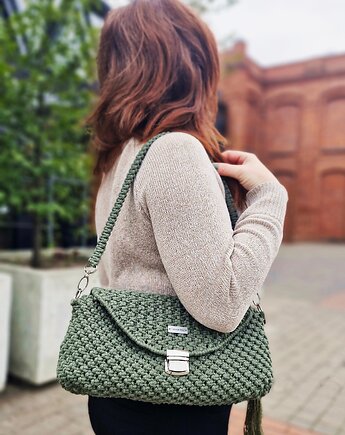 Przedłużona torebka bagietka z klapką -khaki, Damariz