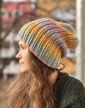 Czapka z merynosa 100%  pastelowy mix, Made by Jaga