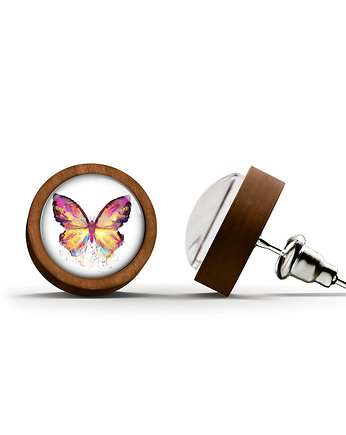 Kolczyki drewniane - Motyl - sztyfty, yenoo