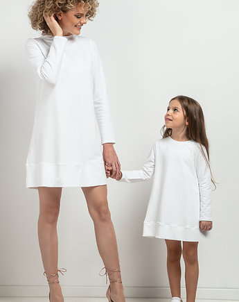 Komplet sukienek trapezowych dla mamy i córki, model 36, biały, mala bajka