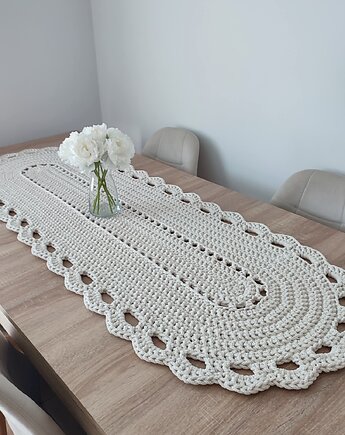 Bieżnik szydełkowy ze sznurka bawełnianego owalny 50cmx150cm, MISZ MASZ Dorota Tyszko