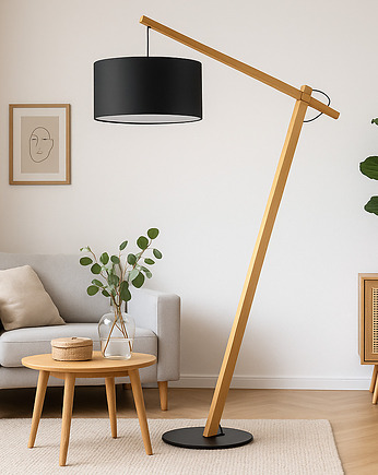 Lampa stojąca do salonu drewniana na jednej nodze TORINO, LYSNE