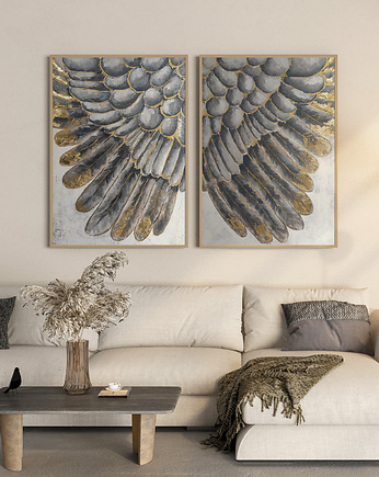 WINGS dyptyk / Wielkoformatowy obraz XXL Ręcznie malowany, Diana Abstract Art