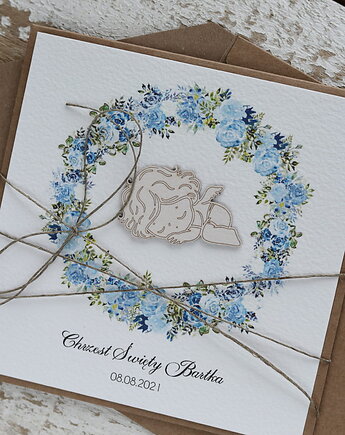 Oryginalna kartka z personalizacją na chrzest dla chłopca - pomysł na persona, sorte