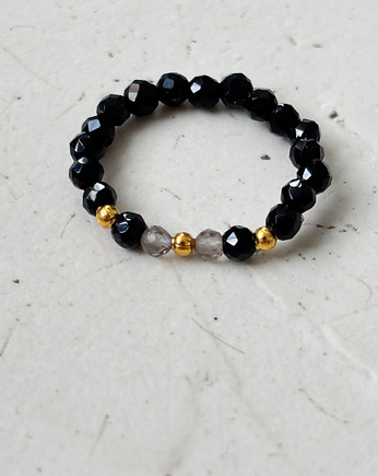 Pierścionek elastyczny Onyks i Kwarc Dymny, Chmolowska Jewellery