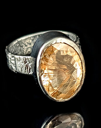 Pierścionek kwarc ze złocistym rutylem, Pracownia Neores