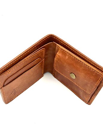 Jasno-brązowy portfel na bilon ręcznie uszyty ze skóry garbowanej roślinnie., Rkabags