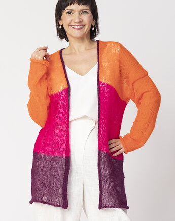 Sweter wełniany w pasy - kardigan damski Pomarańczowy, YOU by Tokarska