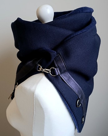 Szal wełniany granatowy z metaliczną skórą - piękny, Green Sheep