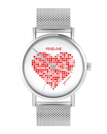 Zegarek - Serce pixelove - bransoleta mesh, yenoo