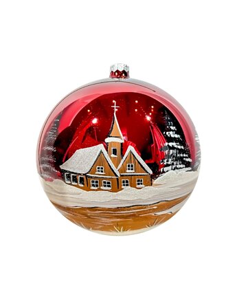 Bombka Duża Zimowy kościółek: czerwony, Syn Bombkarza