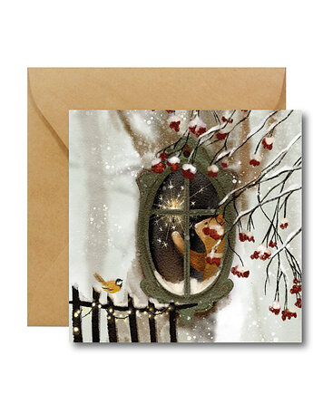 Miś w oknie świątecznym - kartka na Boże Narodzenie  Hi Little, HI LITTLE