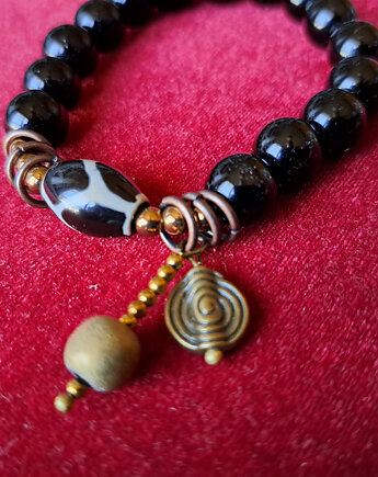 Bransoletka z agatem DZI i onyksem. Amulet prezent unisex, Galeria Limart