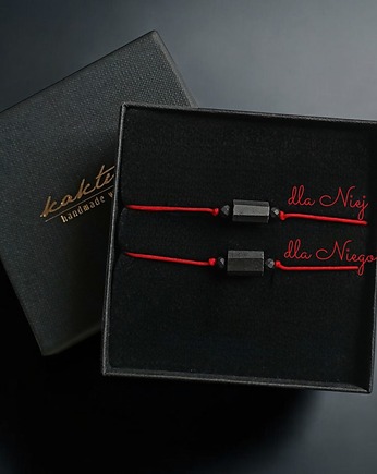 Komplet dla pary : ochronne bransoletki - czarny turmalin : czerwony sznurek, kaktusia