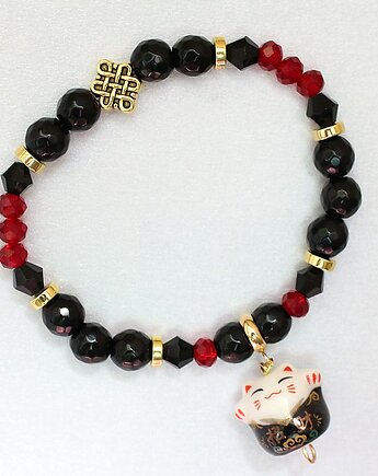 Unikat maneki neko - onyks, rubin, hematyt, KEIT