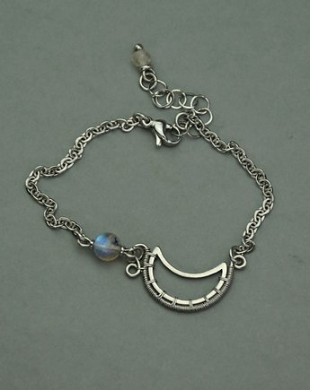 Bransoletka labradoryt wire wrapping księżyc półksiężyc, Agata Rozanska