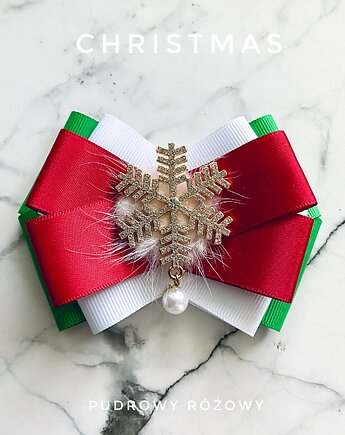 Brosza ze śnieżynką gwiazdką z puszkiem  Mikołajki Święta, Pudrowy Różowy