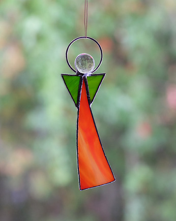 Anioł witrażowy pomarańczowy 13 cm, BeArt Handmade