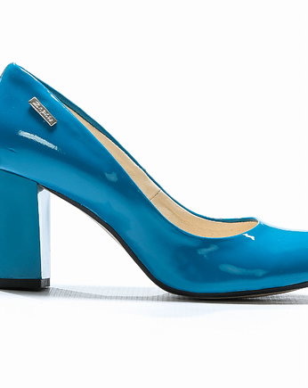 LAKIEROWANE CZÓŁENKA NA SŁUPKU-SKÓRA NATURALNA-MODEL042-K. TURKUSOWY LAKIER, Zapato