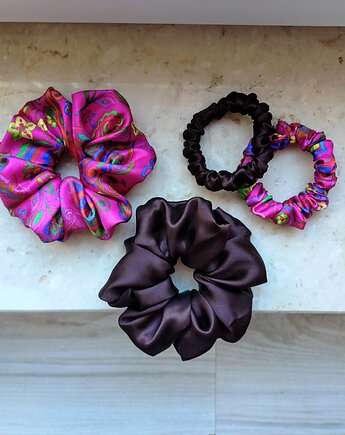 Czekolada i róż - zestaw jedwabnych scrunchie, BARLA