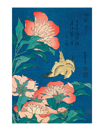 Kartka Premium - Hokusai  "Piwonie i kanarki", Galeria LueLue