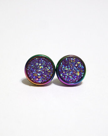 Kolekcja Starlight - kolczyki fiolet druzy - stal, mini, yenoo