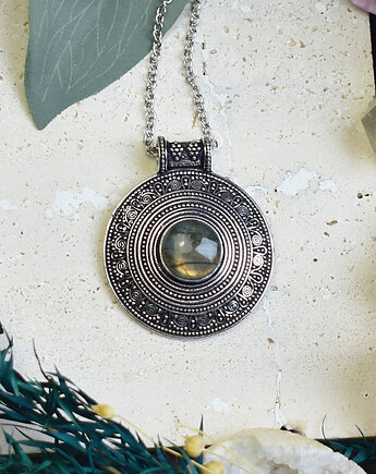 Miedziany posrebrzany wisiorek z labradorytem - etniczny, boho, Spirit Of Copper