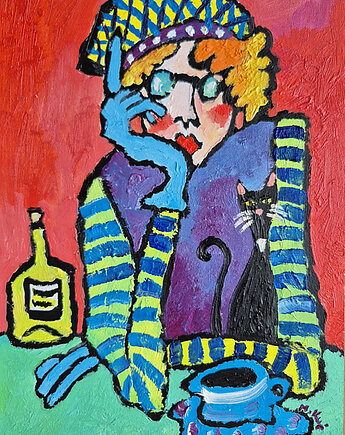 Obraz ręcznie malowany kolorowy obraz rozmowa bez słów, alice oil on canvas