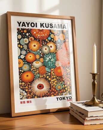 PLAKAT dekoracyjny kwiaty kropki abstrakcyjny łąka Yayoi Kusama,  poster, black dot studio