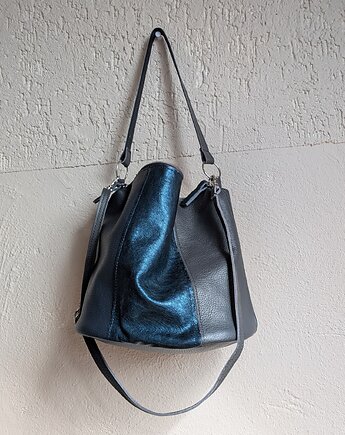 Bucket bag niebiesko-grafitowa, Łagoda