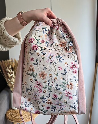 Torebko-plecak 2w1 Różowy w Kwiaty, Poplećmy Sobie