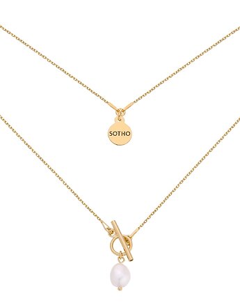 Złoty naszyjnik z ozdobnym zapięciem i naturalną perłą, SOTHO
