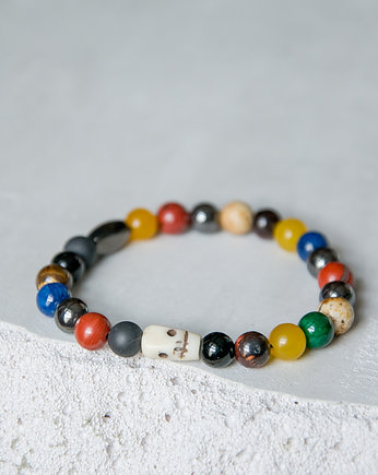 męska bransoletka // MULTISTONE z CZASZKĄ z JAKA, NOMAD ACCESSORIES
