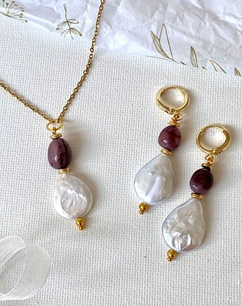 Komplet z perłą barokową i mookaitem - biżuteria z duszą., Lavalex Design