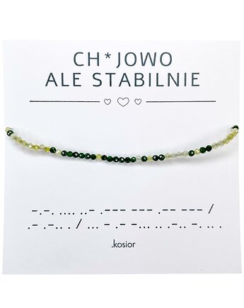 Bransoletka z alfabetem Morse Kwarc żółty, Szmaragd Nilu, karolina kosior