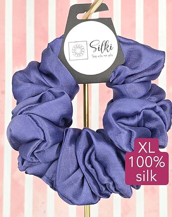 XL duża gumka do włosów jedwab naturalny scrunchie granatowa gładka, Silki