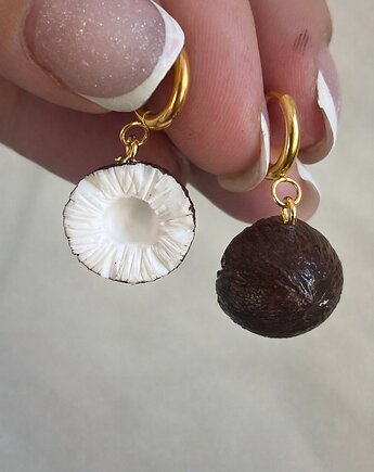 Kolczyki z kokosami ręczne robienie -handmade bigiel złoty, MariaPolymer