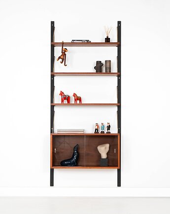 Regał systemowy tekowy, duński design, lata 60, produkcja: Dania, Przetwory design