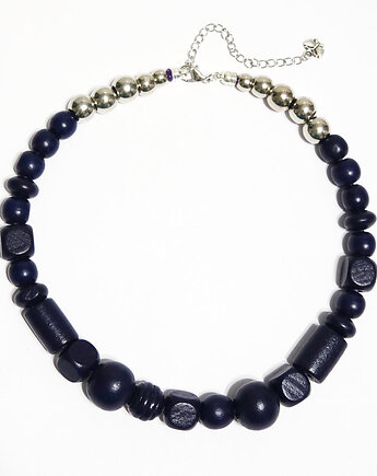 Granatowe, drewniane korale - krótkie, ludowe, yenoo