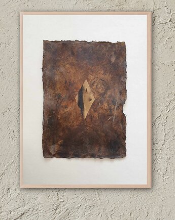 Abstrakcja 01 pigmenty ziemne, kolaż A4 na papierze czerpanym, naniby