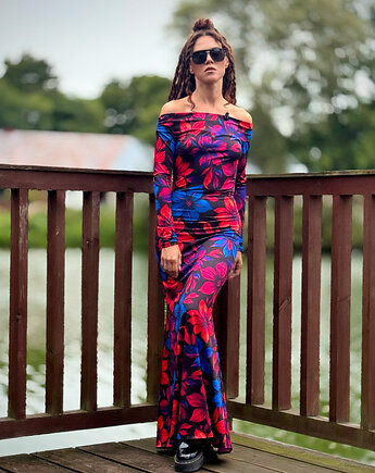 Sukienka z odsłoniętymi ramionami - Julia Maxi Flower Power, milita nikonorov