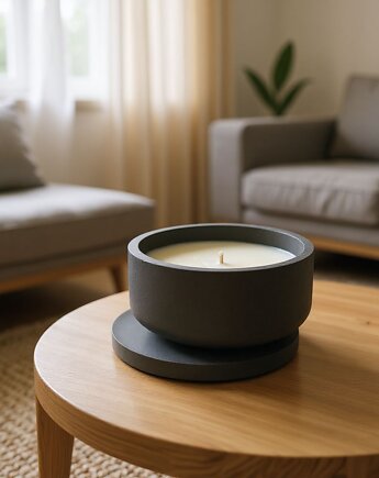 Inspirowana zapachem Herrera-Świeca sojowa w naczyniu gipsowym  DEEP BLACK, Oyka Candle